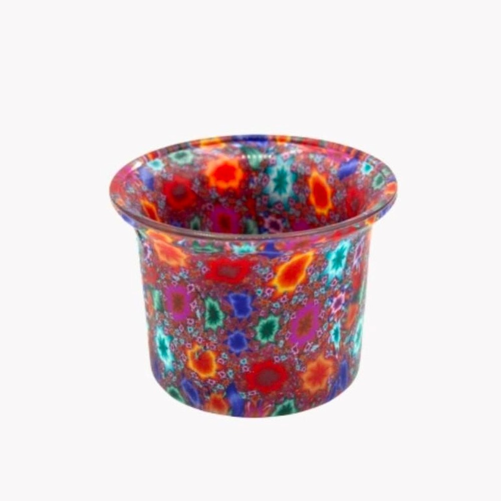 Glass tealight votive holder artful colorful floral modeling clay cozy decor